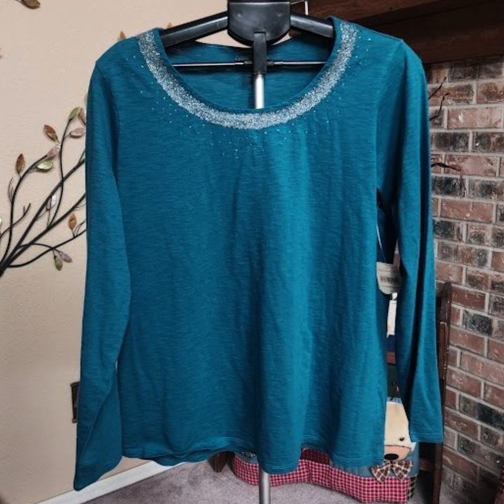 NWT Coldwater Creek beaded embellished neckline top sz XL